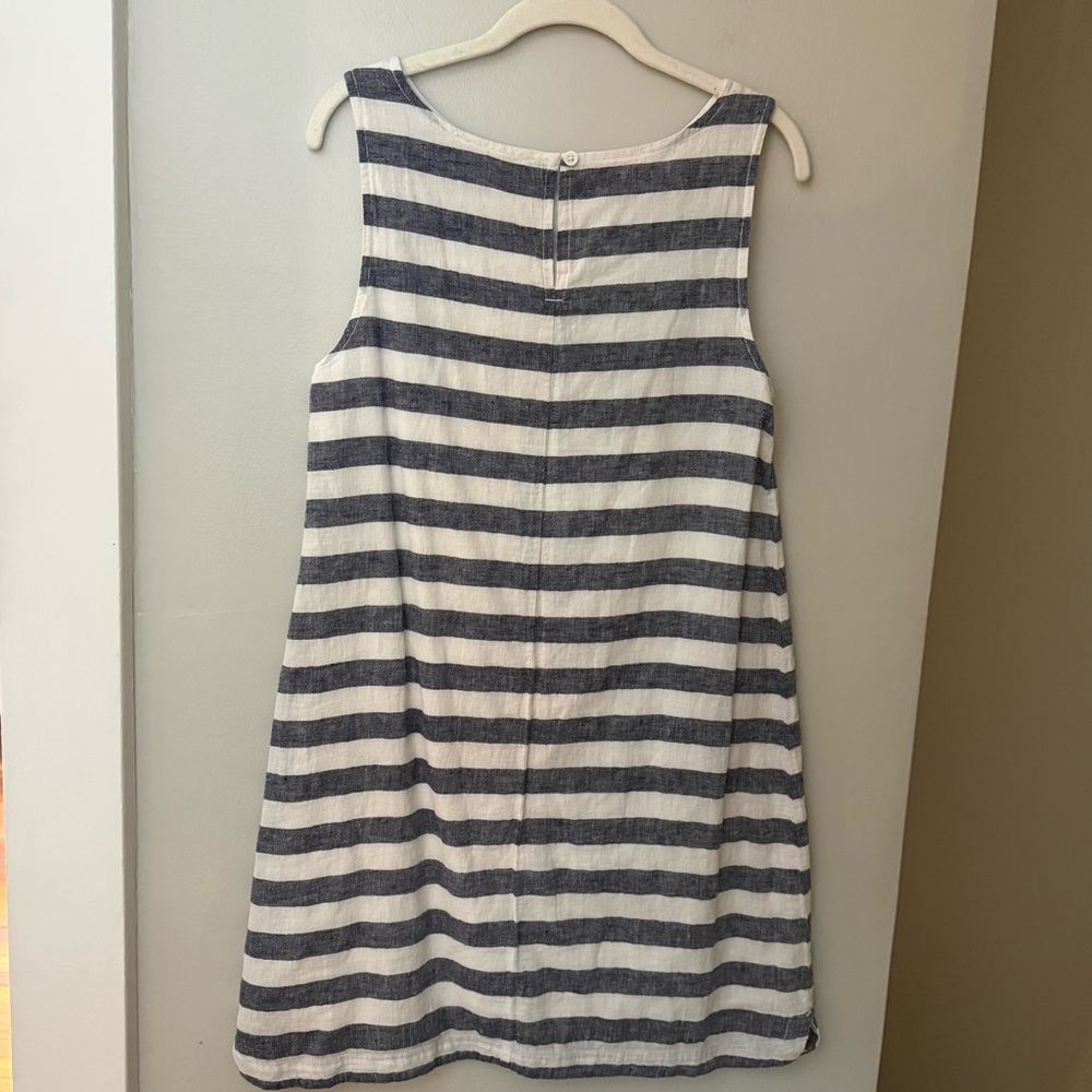 BeachLunchLounge Blue White Stripe Linen Shift Dress Sleeveless Size M - Picture 4 of 11